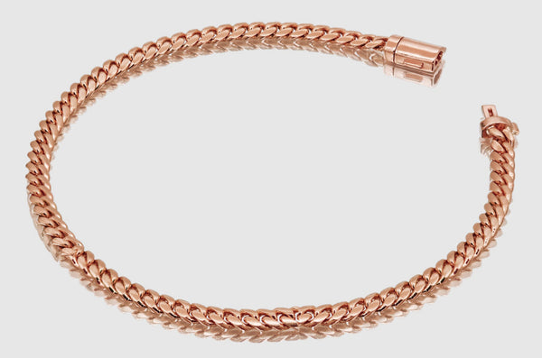 4mm Solid Miami Cuban Bracelet 10k / 14k Rose Pink Gold Barrel Lock | Uverly