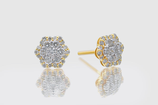 1 Ct 7-Stone Small Cluster Flower Diamond Yellow Gold Earrings | Uverly