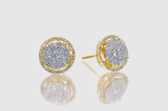 1 Ct Small Cluster Halo Luna Diamond Yellow Gold Earrings | Uverly