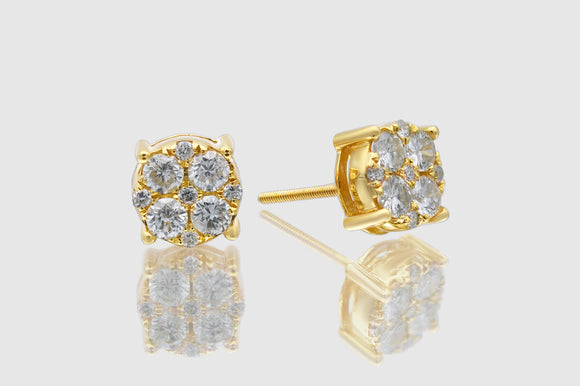 1.25 Ct Medium Cluster Round Diamond Yellow Gold Earrings | Uverly