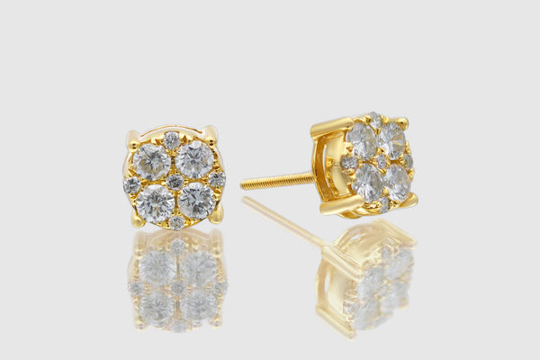 1.25 Ct Medium Cluster Round Diamond Yellow Gold Earrings | Uverly
