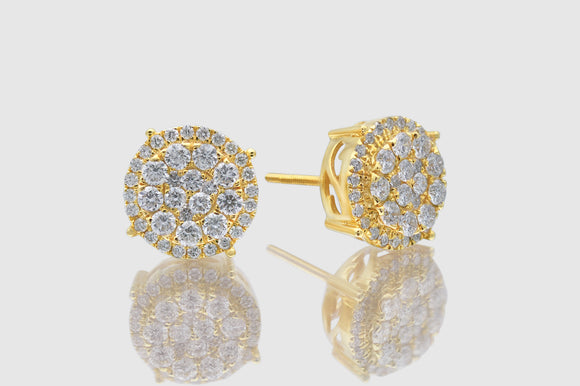 1.5 Ct Large Cluster Halo Luna Diamond Yellow Gold Earrings | Uverly
