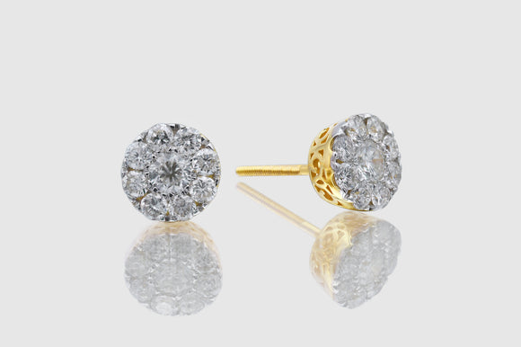 1.15 Ct Small Cluster Round Diamond Yellow Gold Earrings | Uverly