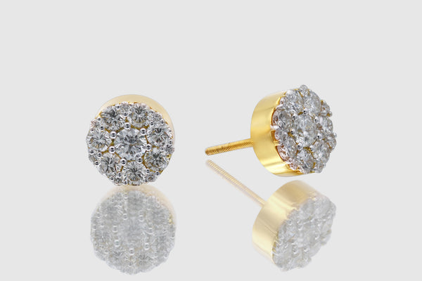 1.6 Ct Medium Cluster Round Diamond Yellow Gold Earrings | Uverly