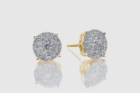 1 Ct Medium Cluster Luna Yellow Gold Diamond Earrings | Uverly