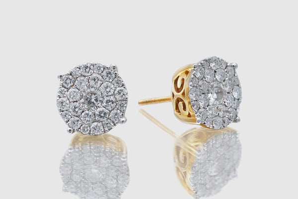 1.5 Ct Large Cluster Luna Yellow Gold Diamond Earrings | Uverly