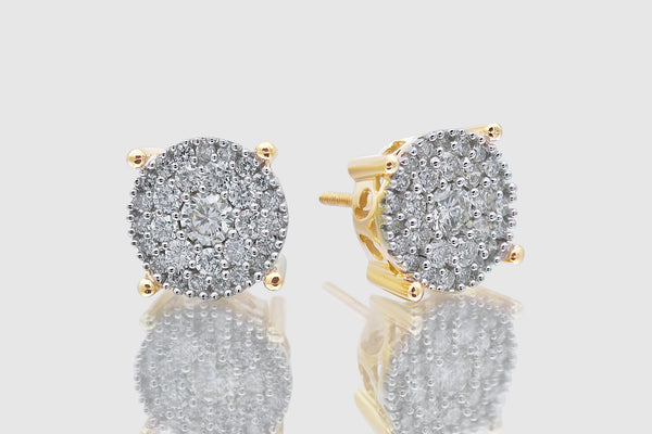 1.5 Ct Large Cluster Beaded Luna Yellow Gold Diamond Earrings | Uverly