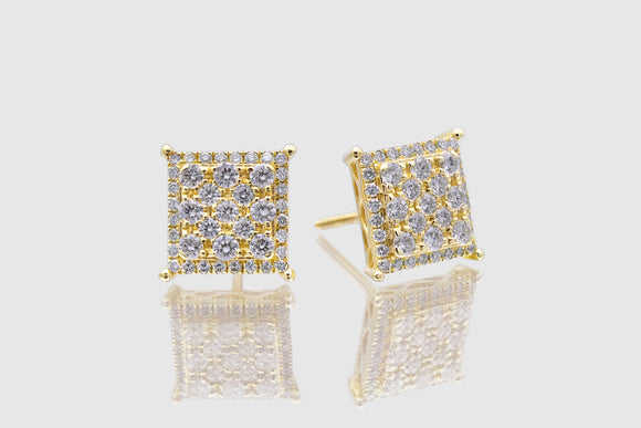 1 Ct Medium Cluster Square Diamond Yellow Gold Earrings | Uverly