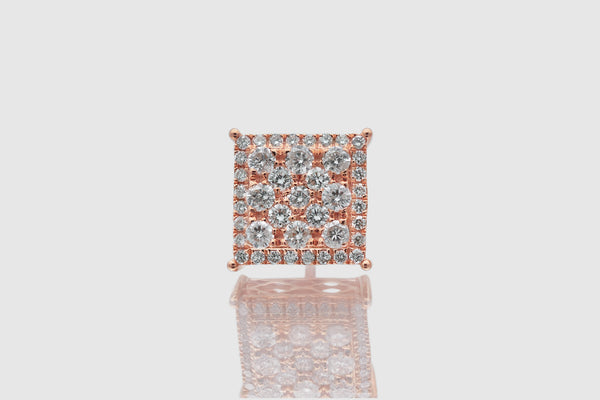 1.5 Ct Large Cluster Square Diamond Rose Pink Gold Earrings | Uverly
