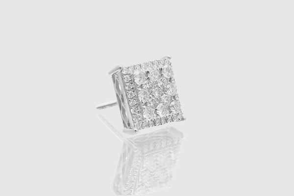 1.5 Ct Large Cluster Square Diamond White Gold or Platinum Earrings | Uverly