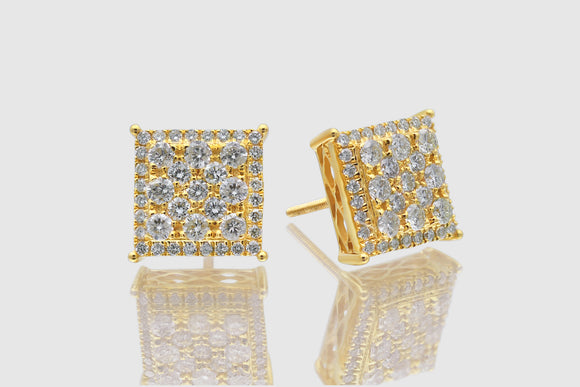 1.5 Ct Large Cluster Square Diamond Yellow Gold Earrings | Uverly