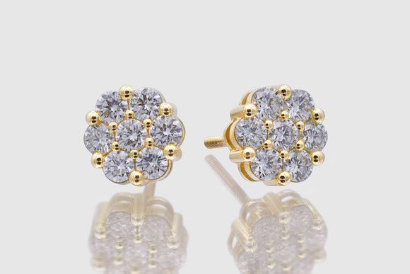 1.25 Ct 7-Stone Medium Cluster Flower Diamond Earrings Yellow Gold | Uverly