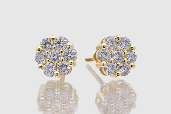 1.25 Ct 7-Stone Medium Cluster Flower Diamond Earrings Yellow Gold | Uverly