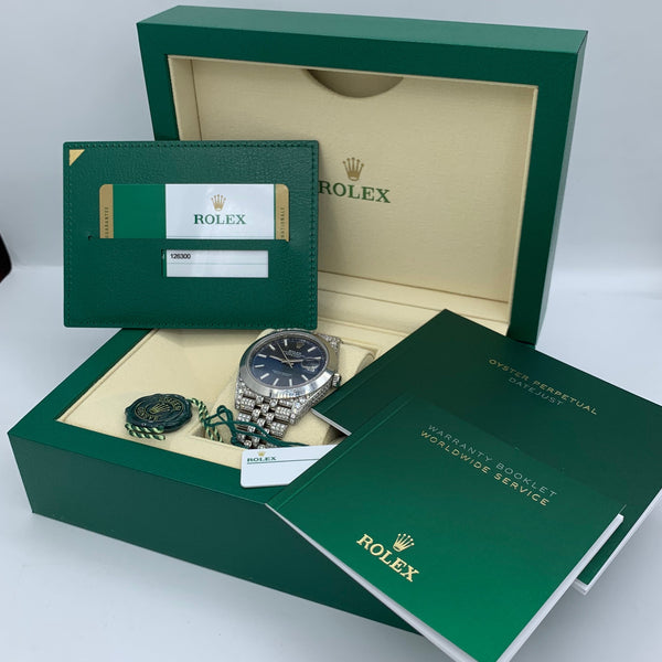 Iced Out DateJust 41mm Stainless Steel Blue Dial Watch