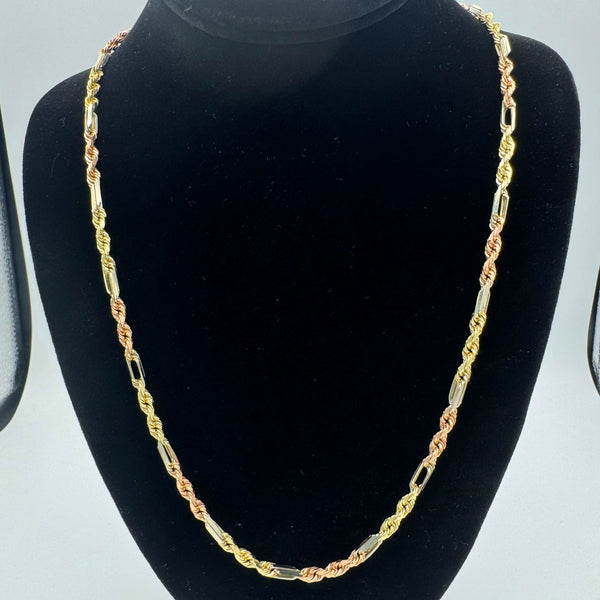 4.5MM SOLID FIGAROPE CHAIN - 14K TRI-COLOR GOLD - 22" | Uverly