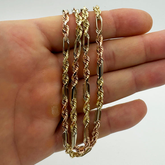 4.5MM SOLID FIGAROPE CHAIN - 14K TRI-COLOR GOLD - 22" | Uverly