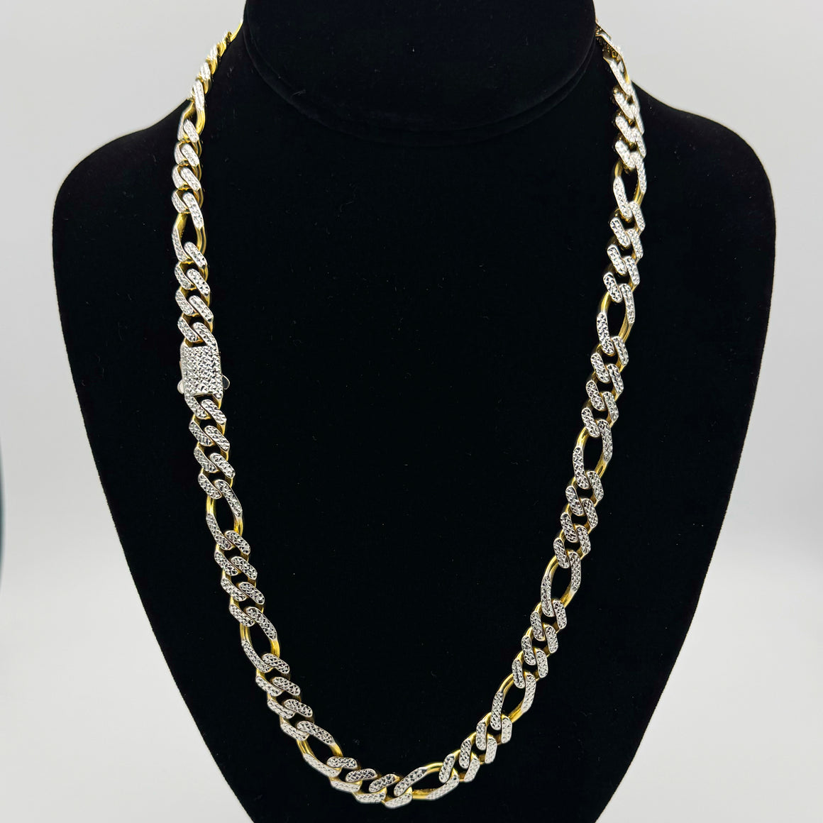 9.5MM HOLLOW FIGARO MONACO STYLE PAVE NECKLACE - 14K YELLOW GOLD | Uverly