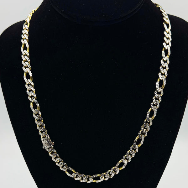 8MM HOLLOW FIGARO MONACO STYLE PAVE NECKLACE - 14K YELLOW GOLD | Uverly