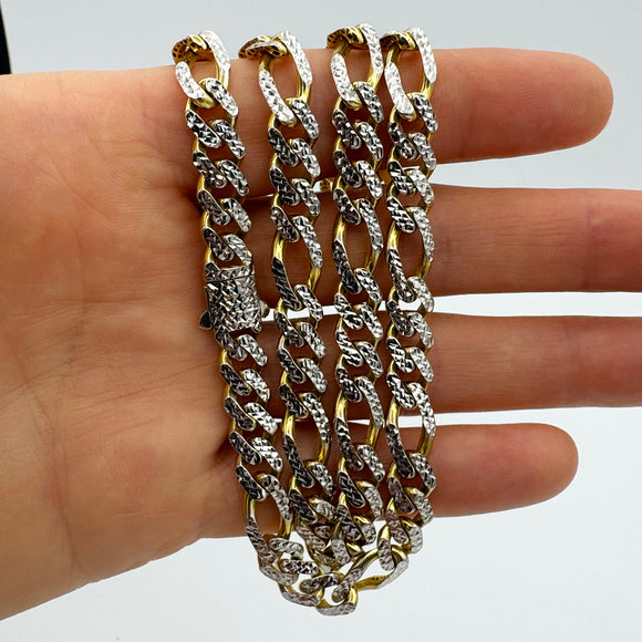 8MM HOLLOW FIGARO MONACO STYLE PAVE NECKLACE - 14K YELLOW GOLD | Uverly