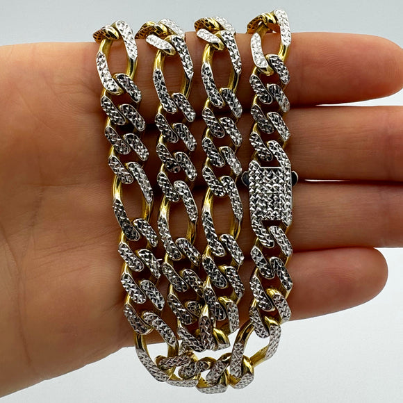 9.5MM HOLLOW FIGARO MONACO STYLE PAVE NECKLACE - 14K YELLOW GOLD | Uverly