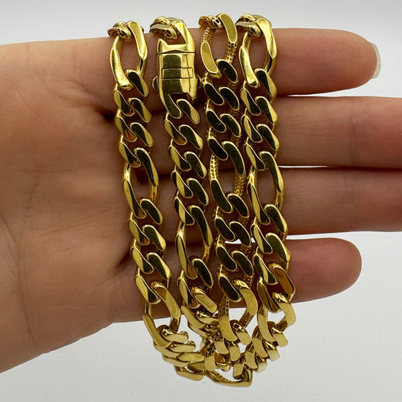9.5MM HOLLOW FIGARO MONACO STYLE NECKLACE - 14K YELLOW GOLD - 22"