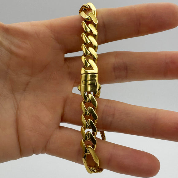 9.5MM HOLLOW FIGARO MONACO STYLE BRACELET - 14K YELLOW GOLD - 8.25"