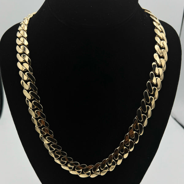 14MM HOLLOW MIAMI CUBAN FLAT NECKLACE - 14k Yellow Gold - 22"