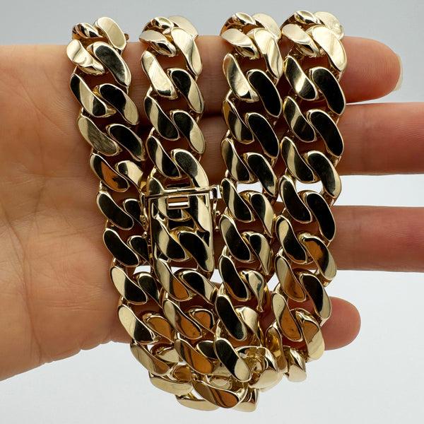 14MM HOLLOW MIAMI CUBAN FLAT NECKLACE - 14k Yellow Gold - 22"