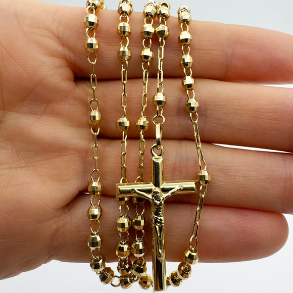 4MM ROSARY DIAMOND CUT NECKLACE - 14k YELLOW GOLD | Uverly