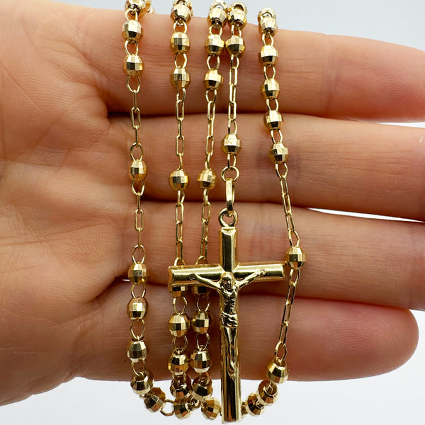 4MM ROSARY DIAMOND CUT NECKLACE - 14k YELLOW GOLD | Uverly