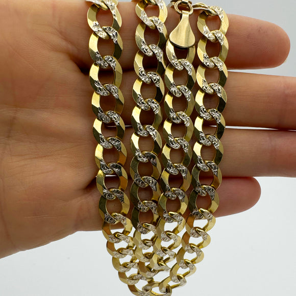 10MM SOLID CUBAN CURB DIAMOND CUT NECKLACE - 14K YELLOW GOLD - 24"