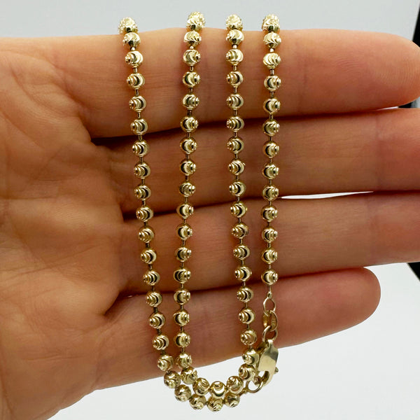 3.5MM MOON CUT BALL BEAD NECKLACE - 14k Yellow Gold 24"