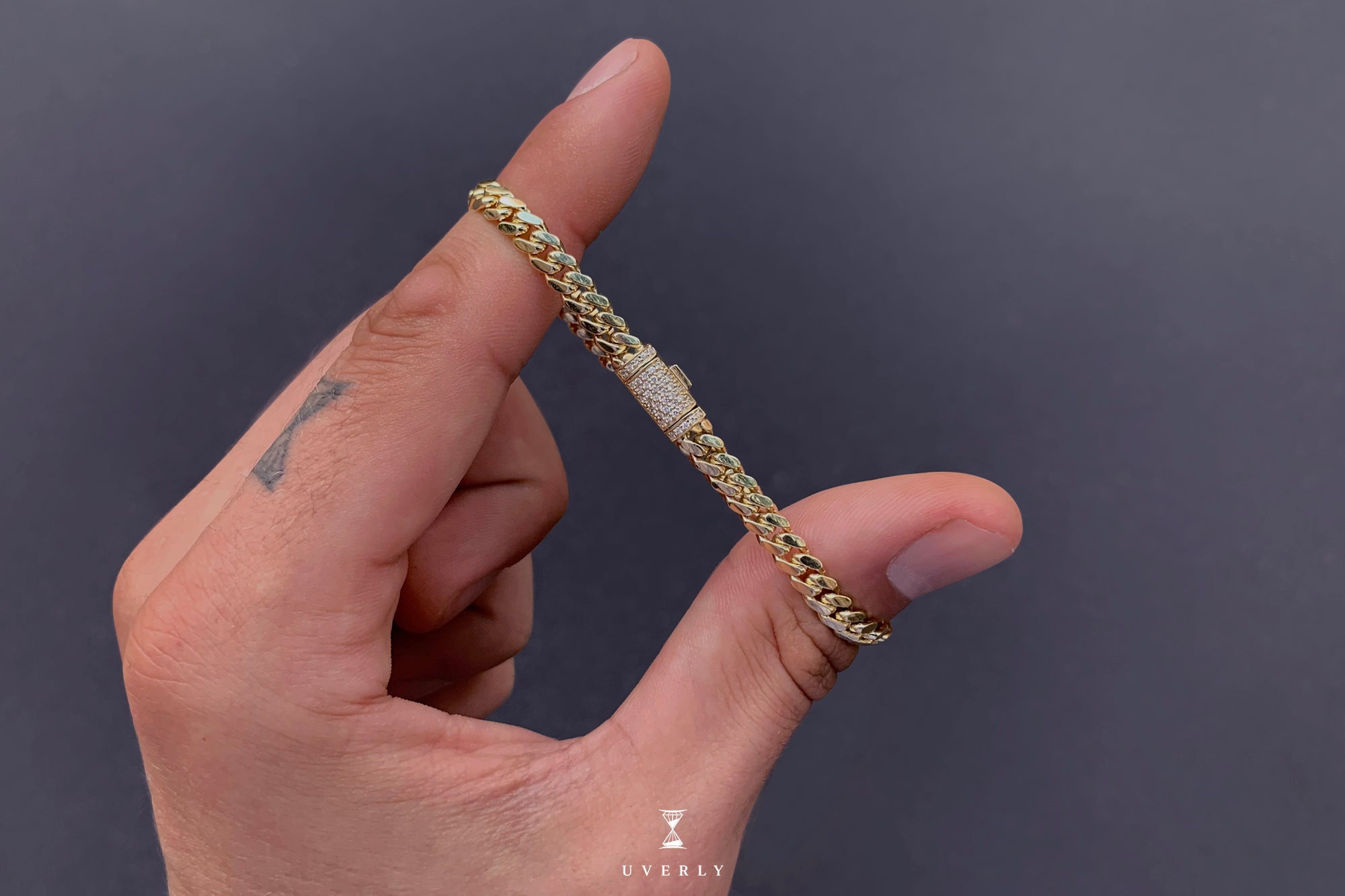 5mm Solid Miami Cuban Gold Diamond Lock Bracelet