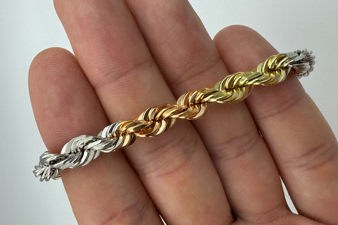 7.5mm Rope Bracelet - Diamond Lock - 14k Tri-Color Gold | Uverly