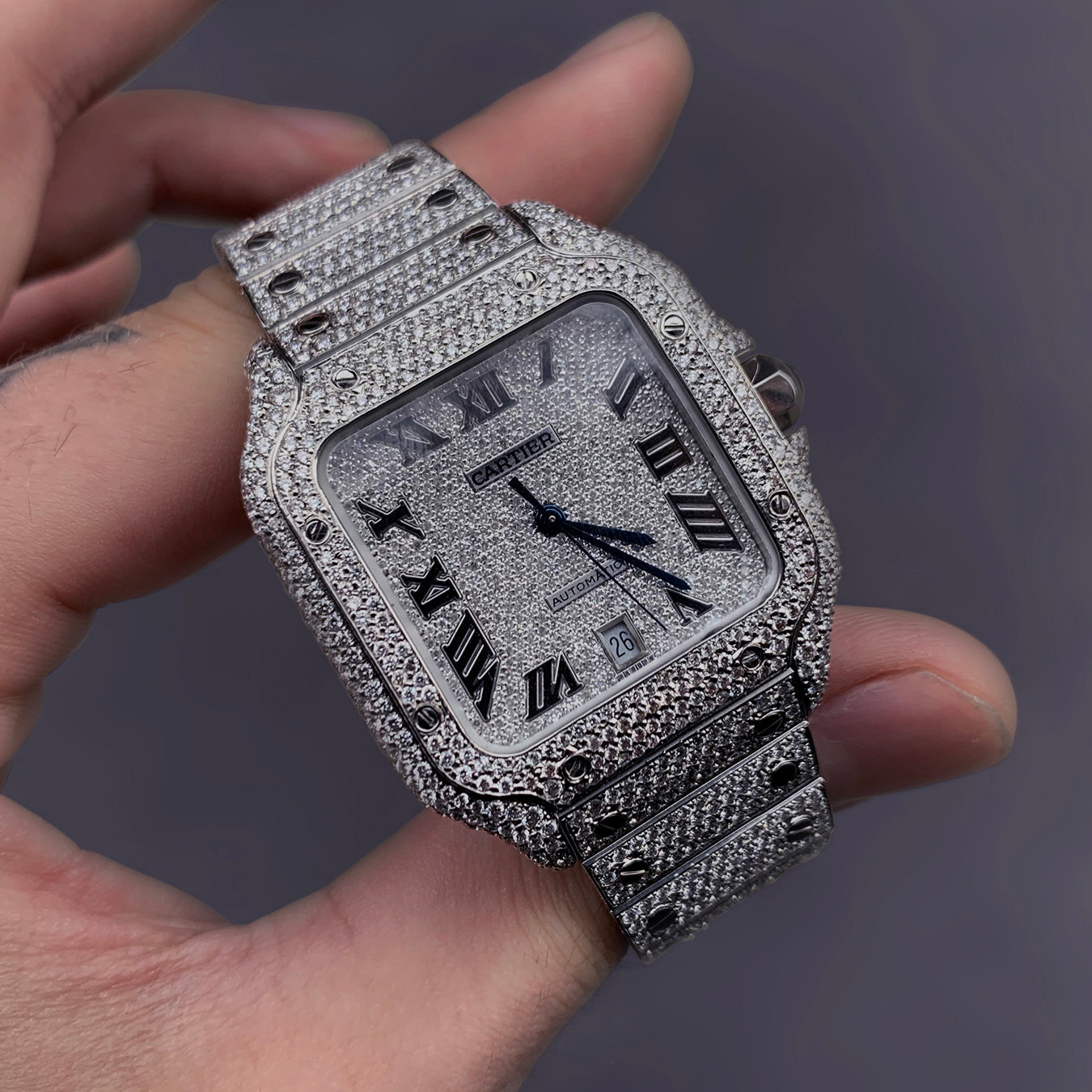 Iced Out Cartier Santos 40mm Diamond Watch 22.6ct