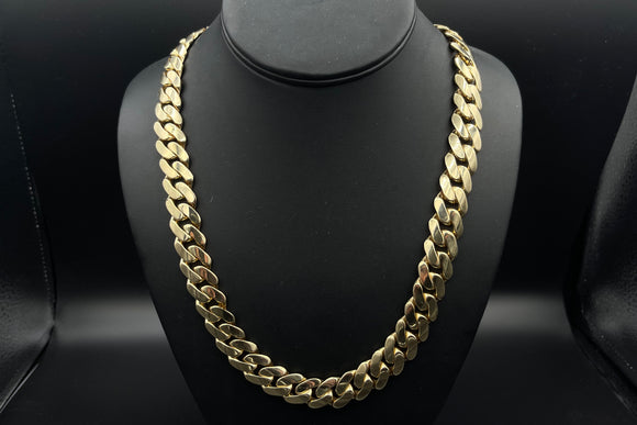 14mm Hollow 14K Miami Cuban Yellow Gold Flat Chain | Uverly