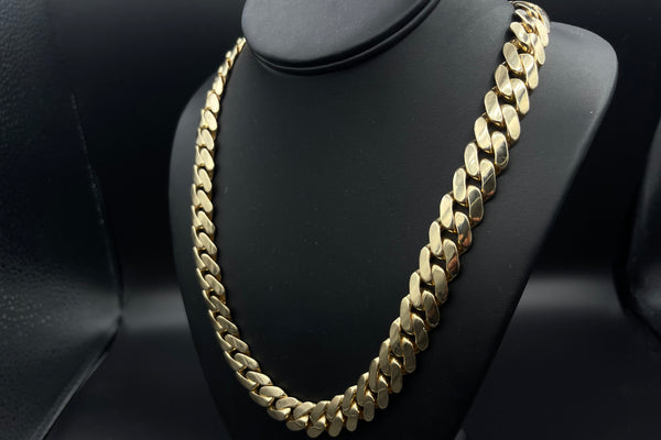 14mm Hollow 14K Miami Cuban Yellow Gold Flat Chain | Uverly
