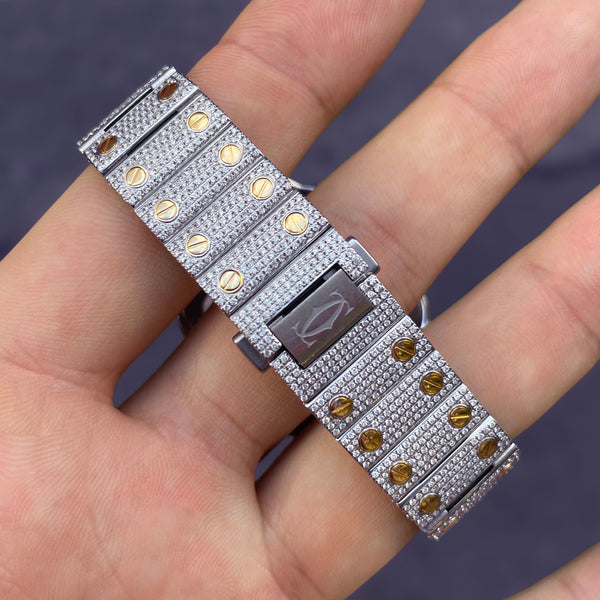 Iced Out Cartier Santos 35mm Two-Tone Medium Watch 15.5ct. | Uverly