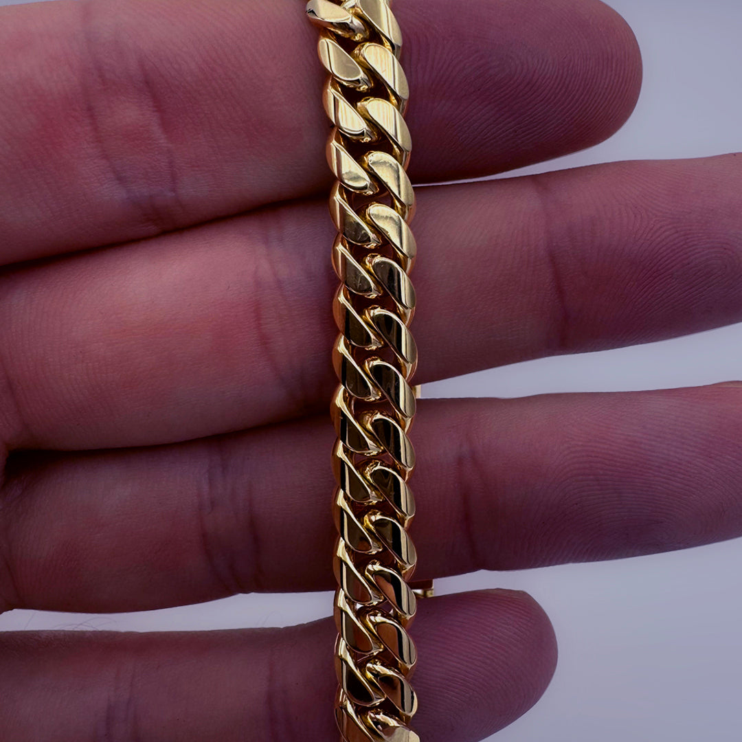 7.5MM SOLID MIAMI CUBAN BRACELET - 14k Yellow Gold - 7" | Uverly