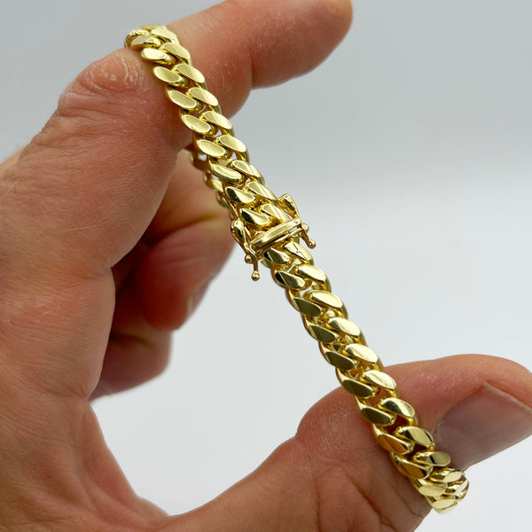 7mm Solid Miami Cuban Bracelet - 14k Yellow Gold - 8" | Uverly