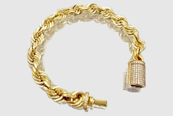 10mm Rope Bracelet - Diamond Lock - 10k/14k/18k Gold | Uverly