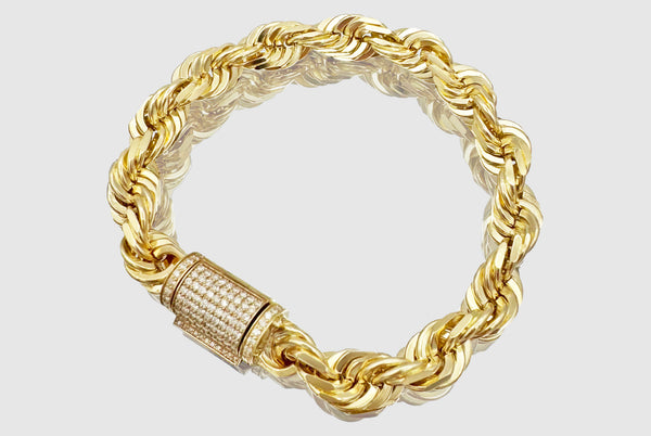 10mm Rope Bracelet - Diamond Lock - 10k/14k/18k Gold | Uverly