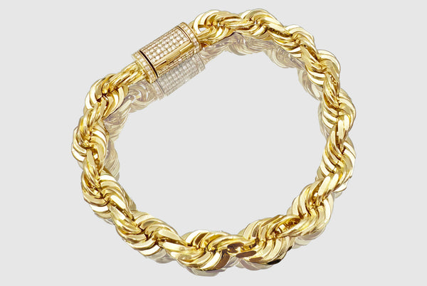 10mm Rope Bracelet - Diamond Lock - 10k/14k/18k Gold | Uverly