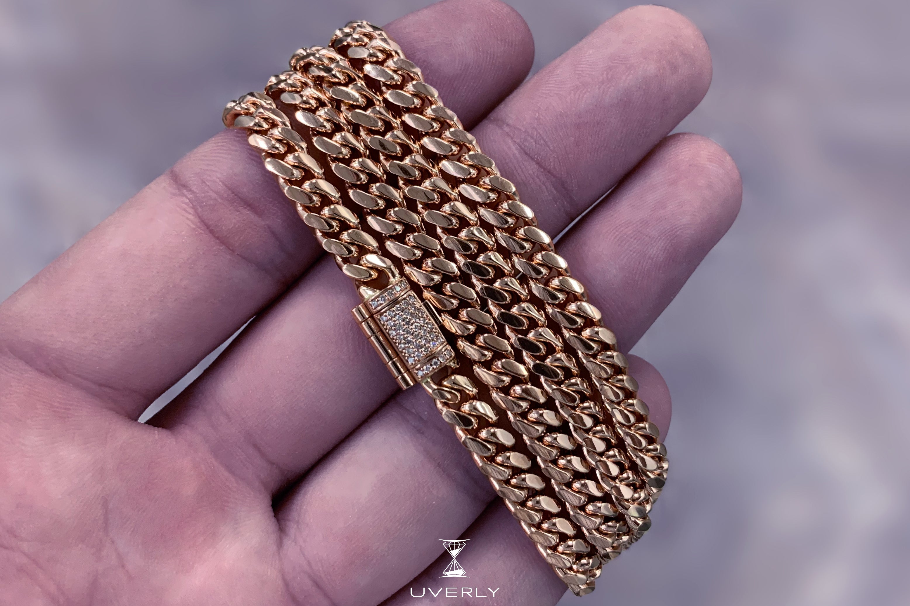 Uverly 14K Franco Solid Gold Diamond Lock Necklace