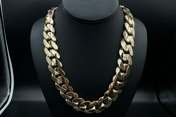 20mm Hollow 14K Miami Cuban Yellow Gold Flat Bracelet | Uverly