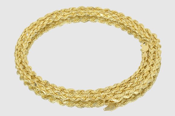 1.5mm - 5mm Rope Chain - 18k Solid Yellow Gold | Uverly