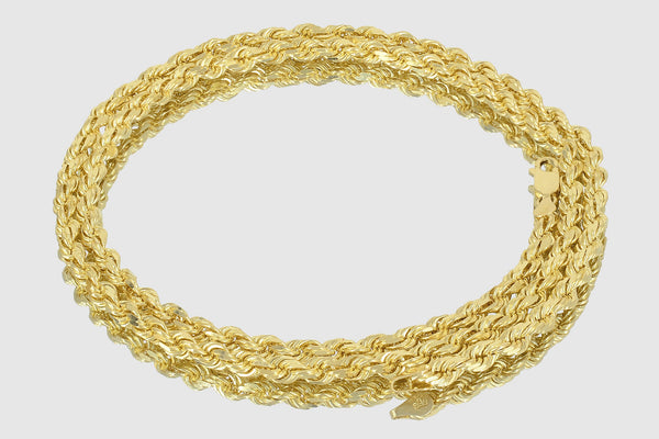1.5mm - 5mm Rope Chain - 18k Solid Yellow Gold | Uverly