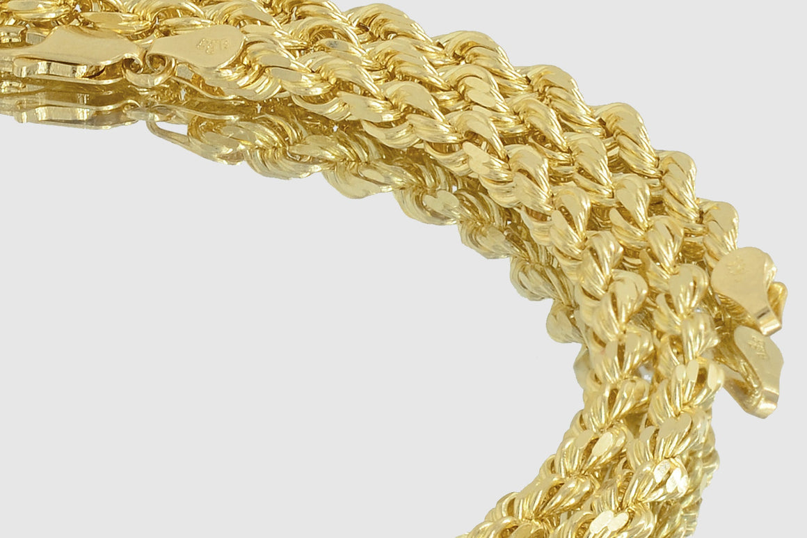 1.5mm - 5mm Rope Chain - 18k Solid Yellow Gold | Uverly