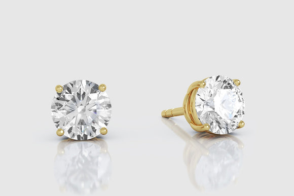 Yellow Gold Round Diamond Stud Earrings