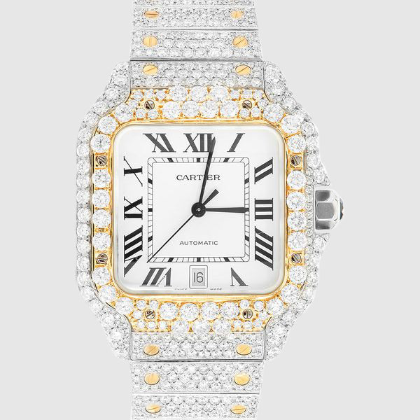Iced Out Cartier Santos Two Tone 40mm Diamond Watch 22.5ct. | Uverly